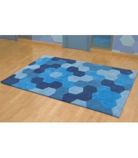 Alfombra Moderna Polígonos Azul de Ámbar Muebles