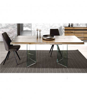 Mesa de comedor moderna patas de cristal Goyaa
