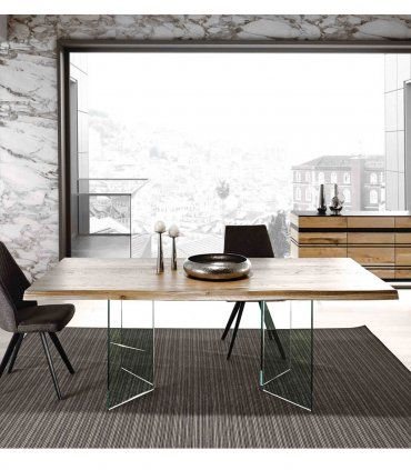 Mesa de comedor moderna patas de cristal Goyaa