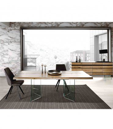 Mesa de comedor moderna patas de cristal Goyaa