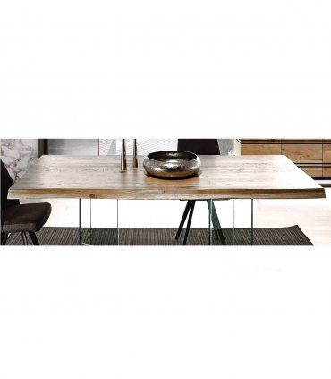 Mesa de comedor moderna patas de cristal Goyaa, detalle