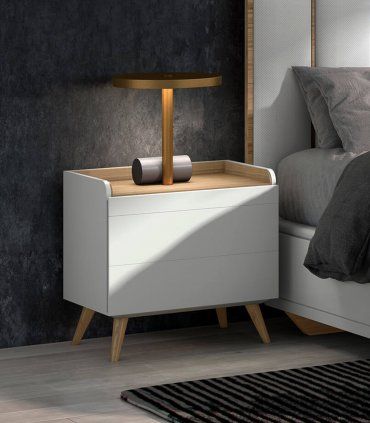 Mesita de noche moderna Galaxy, patas de madera
