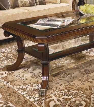 Mesa de centro clásica con marquetería Albéniz, detalle