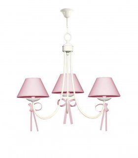 Lámpara infantil 3 luces Lazo, acabado blanco y lazo rosa