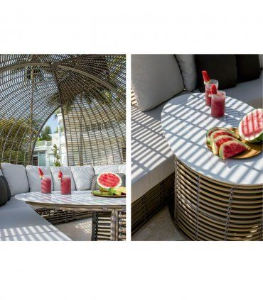 Cama chill out de diseño Spartan, mesita auxiliar opcional
