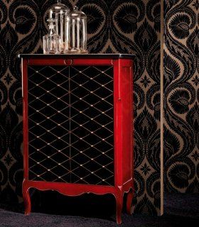 Mueble bar decorado rombos rojo y negro