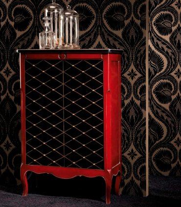 Mueble bar decorado rombos rojo y negro