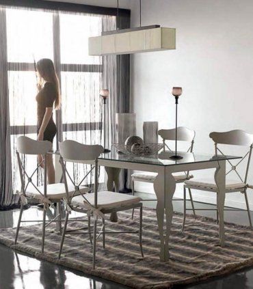 Mesa de comedor de forja Cesarino, blanca
