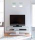 Mueble TV cristal Daniel, cristal transparente con estructura barnizada blanco