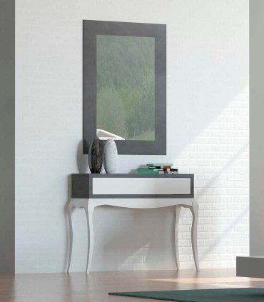 Consola moderna Leonis Evolution, lacado blanco y porcelánico oscuro