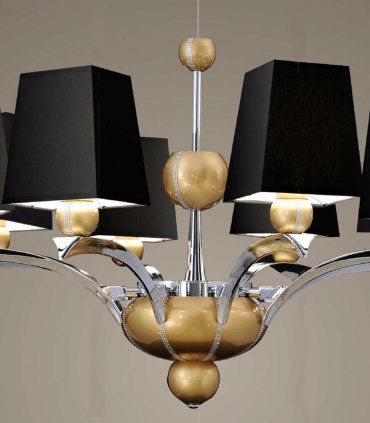 Lámpara clásica 8 luces Eureka dorada, vista