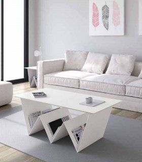 Mesa de centro moderna Acario, lacado blanco