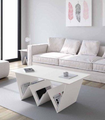 Mesa de centro moderna Acario, lacado blanco