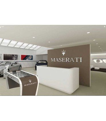 Futbolín moderno Blackball, tienda Maserati