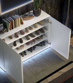 Zapatero moderno con luz led Azkary ZII.10, abierto