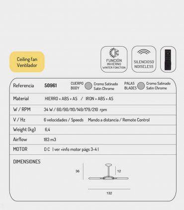 Ventilador de techo de diseño 50961, características