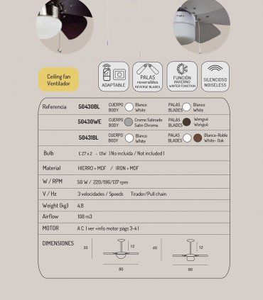 Ventilador de techo blanco 50430, características