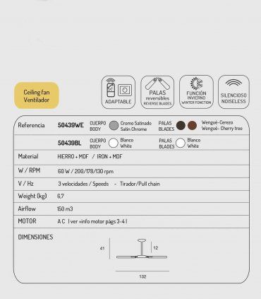 Ventilador de techo blanco 50439, características