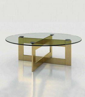 Mesa de centro redonda con cristal Azkary MCII.16, , metalizado 041
