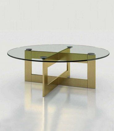 Mesa de centro redonda con cristal Azkary MCII.16, , metalizado 041