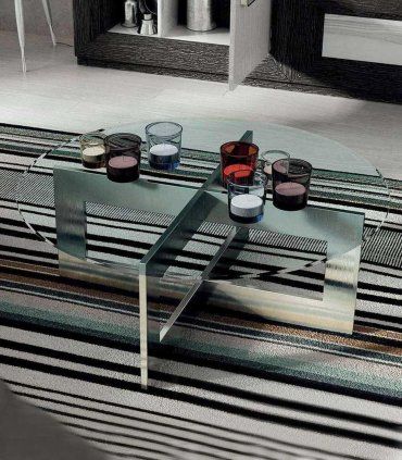 Mesa de centro redonda con cristal Azkary MCII.16 salón