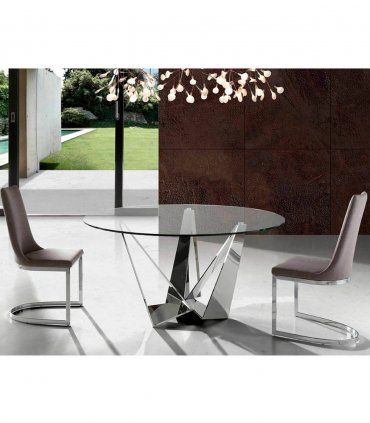 Mesa de comedor redonda de cristal Bucali