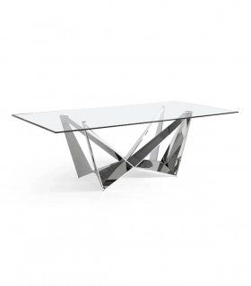 Mesa de comedor de cristal y acero Bucali