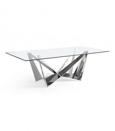 Mesa de comedor de cristal y acero Bucali