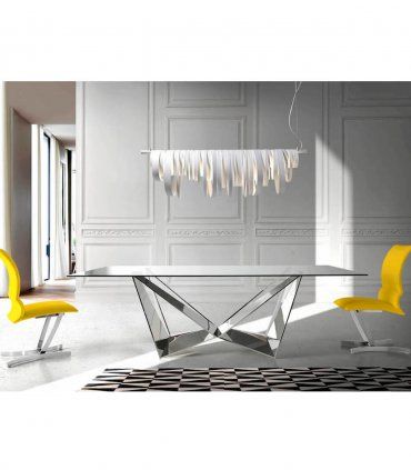 Mesa de comedor de cristal y acero Bucali