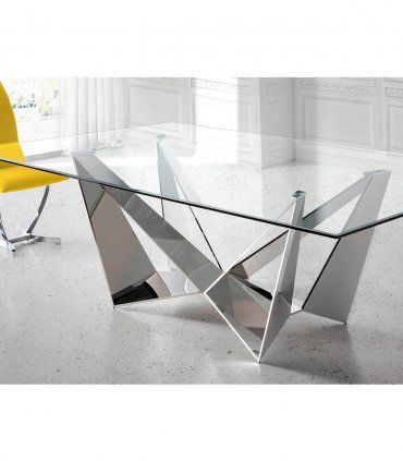 Mesa de comedor de cristal y acero Bucali