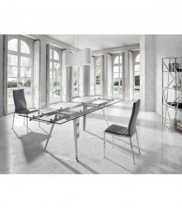 Mesa de comedor de acero y cristal Merava