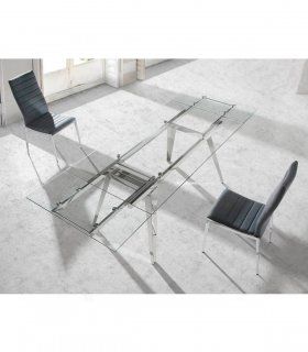 Mesa de comedor de acero y cristal Merava