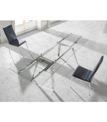 Mesa de comedor de acero y cristal Merava