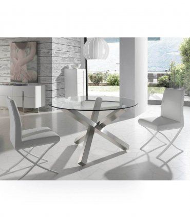 Mesa de comedor de acero y cristal Aniare
