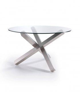 Mesa de comedor de acero y cristal Aniare