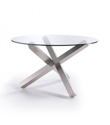 Mesa de comedor de acero y cristal Aniare