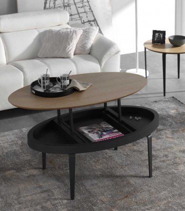 Mesa de centro ovalada y elevable Mauna, abierta