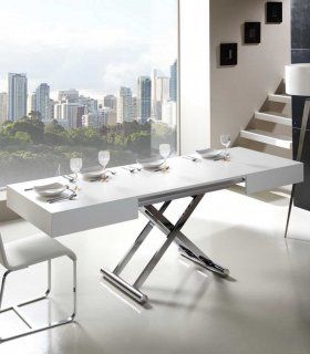 Mesa de centro elevable y extensible laca blanca Ceres, abierta