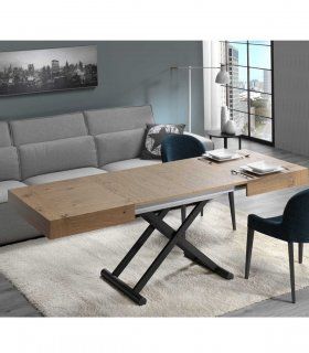 Mesa de centro moderna elevable y extensible Ceres, abierta