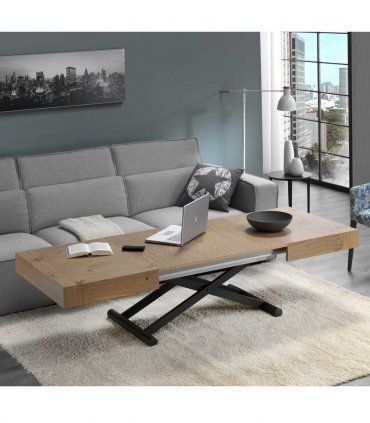 Mesa de centro moderna elevable y extensible Ceres, abierta