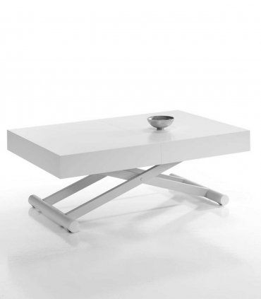 Mesa de centro moderna elevable y extensible Ceres, blanca