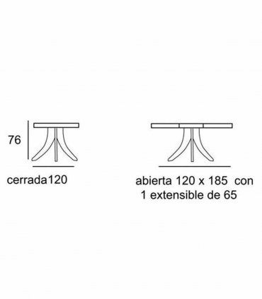 Mesa de comedor redonda ampliable Tarmen, medidas