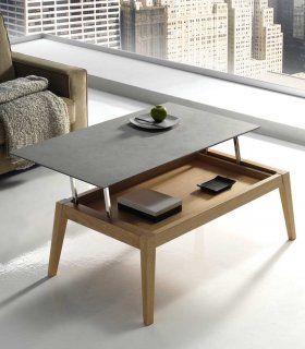 Mesa de centro nórdica elevable Masira C, abierta