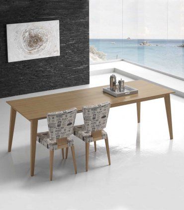 Mesa de comedor rectangular nórdica Masira, abierta