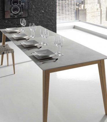Mesa de comedor rectangular nórdica Masira C, abierta