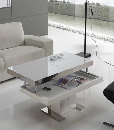 Mesa de centro moderna elevable Kekas, abierta