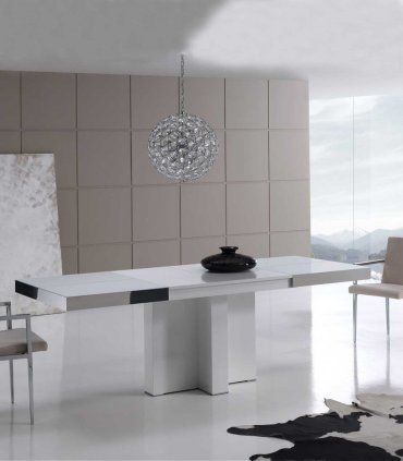 Mesa de comedor extensible con acero Kekas, blanca