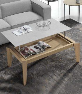 Mesa de centro nórdica elevable Eridano, abierta