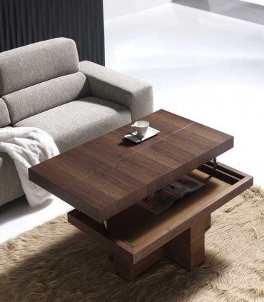 Mesa de centro moderna elevable Claren, abierta