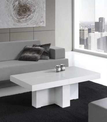Mesa de centro moderna elevable Claren, blanca